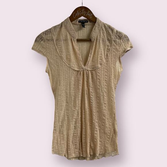 FANG Vanilla Lace Semi Sheer Fitted Top Medium Stretchy VTG - Picture 1 of 8
